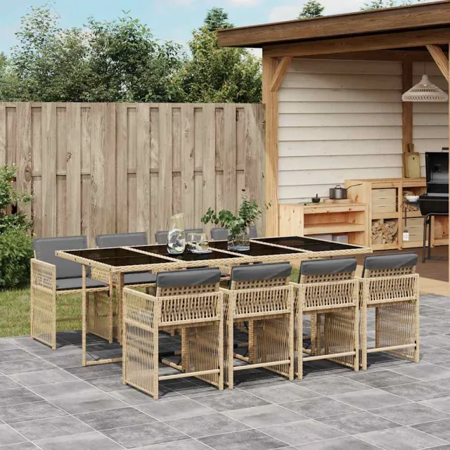 vidaXL 9-delige Tuinset met kussens poly rattan gemengd beige, foto 2