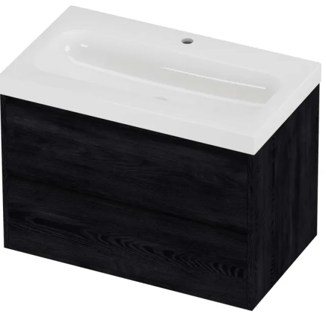 Proline Haga Badmeubelset Polystone Mezza 1 Kraangat Greeploos 80x46x58 cm Glans Wit Black Oak