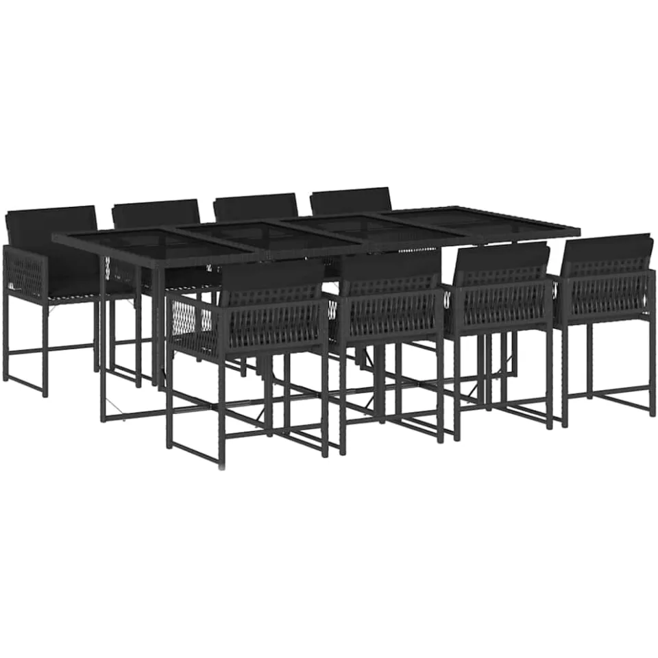 vidaXL 9-delige Tuinset poly rattan zwart