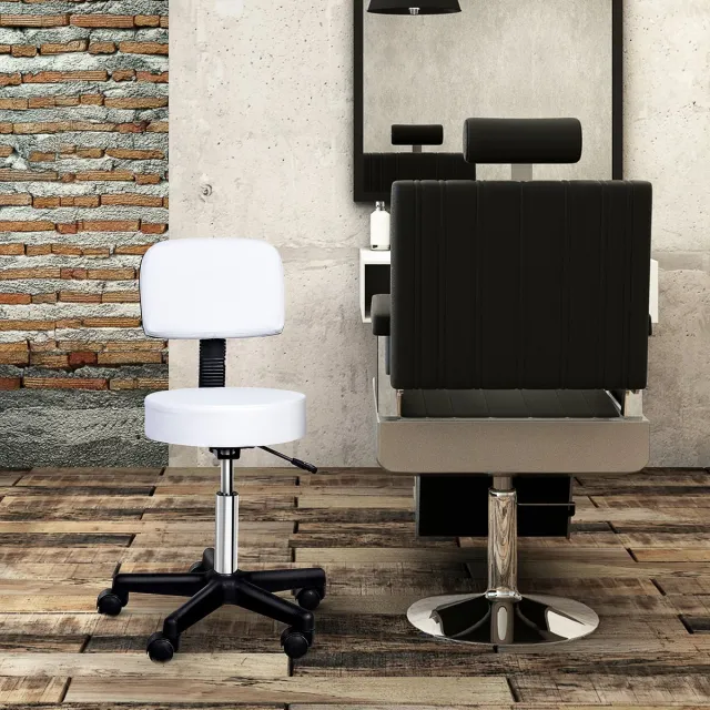 OKWISH Bureaukruk 35 Cm - Hoogteverstelbaar Met Ergonomische Rugleuning En Wielen - Voor Kantoor En Salon - Kunstleer - Wit