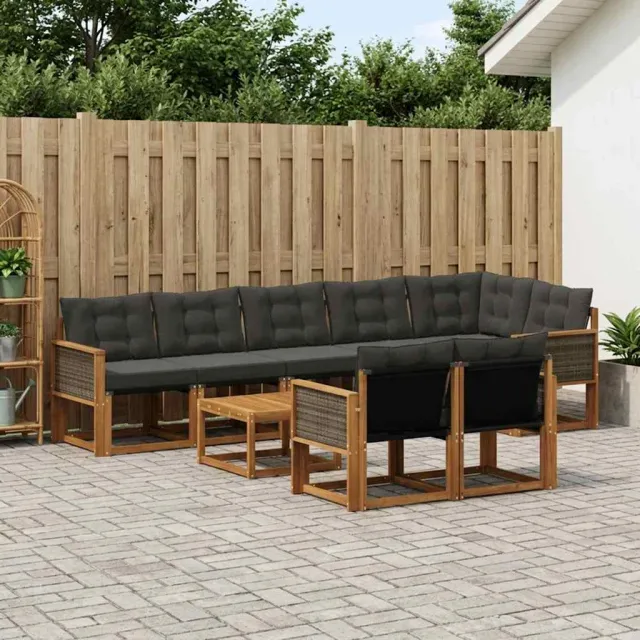 vidaXL Buiten bankenset 9 st 8-zits Naturel en Zwart