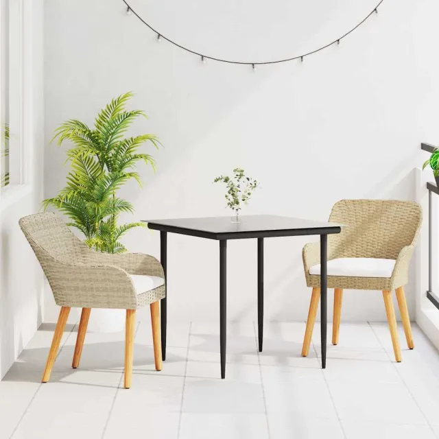vidaXL Tuin eettafelset 3 st Beige poly rattan