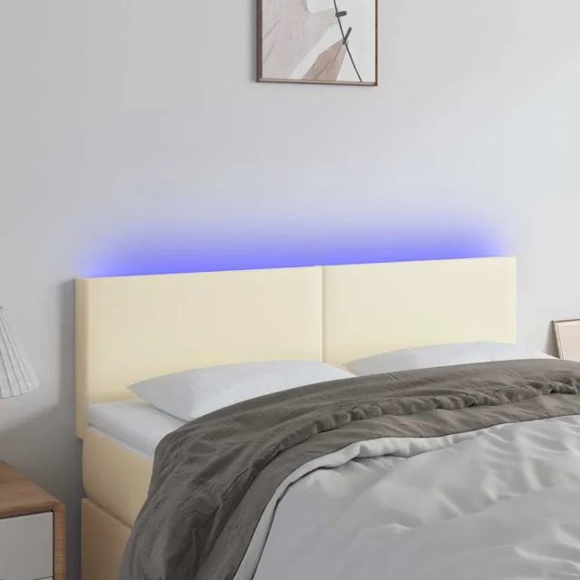 vidaXL Hoofdbord LED 144x5x78/88 cm kunstleer crèmekleurig