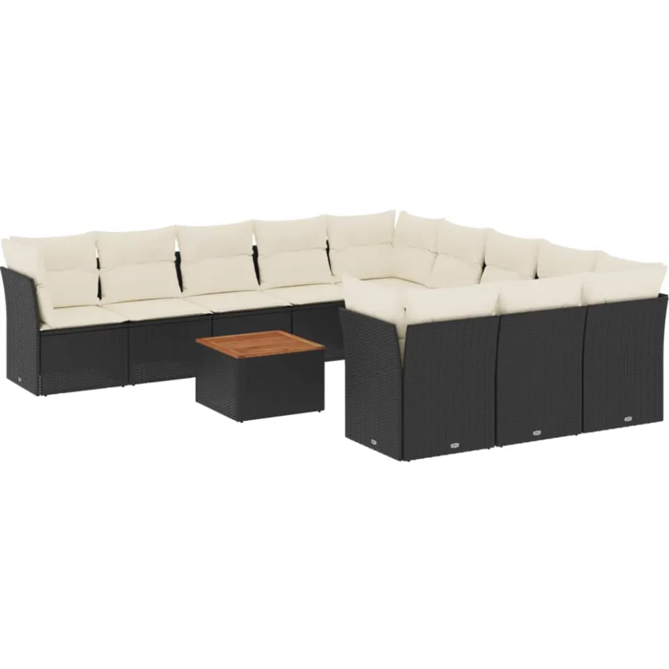 vidaXL 12-delige Loungeset met kussens poly rattan zwart
