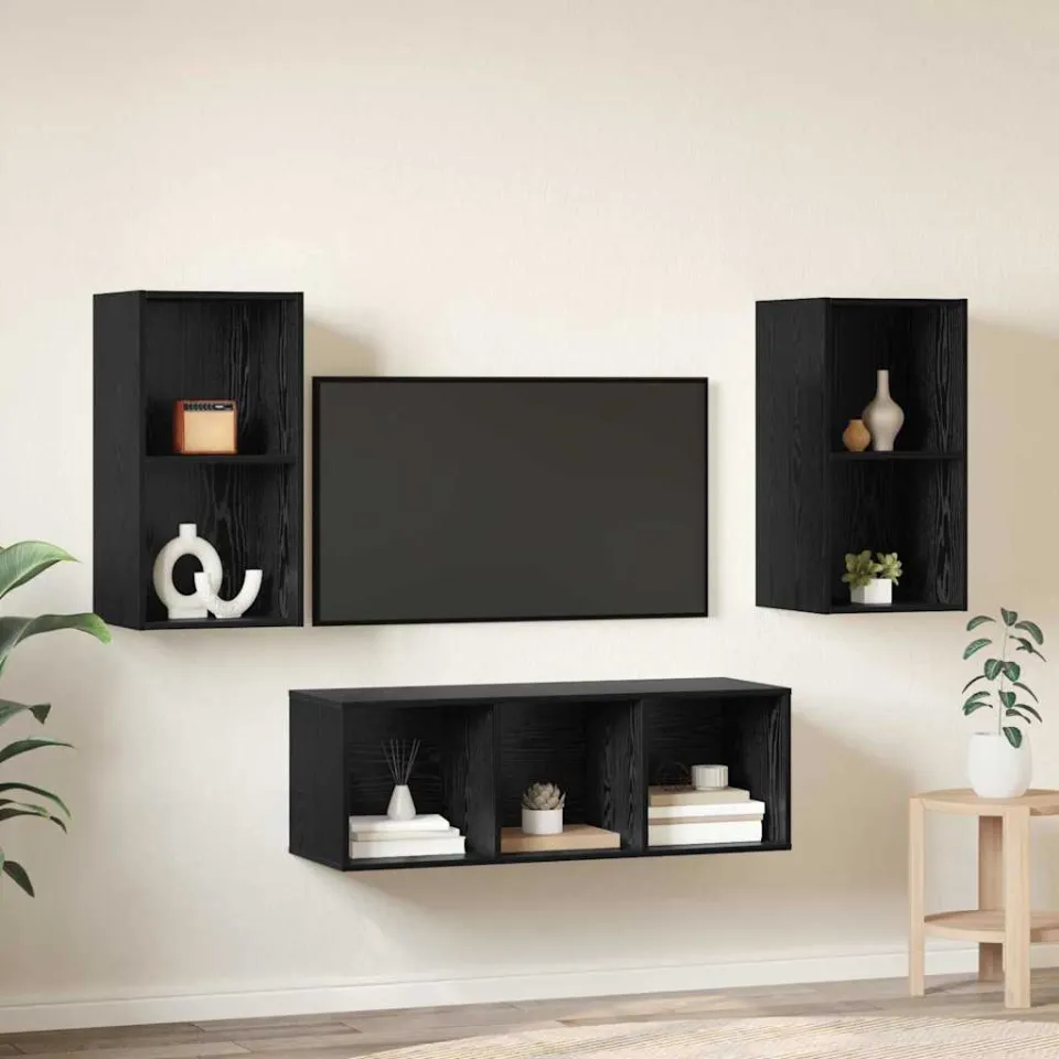 vidaXL Tv-meubelset 3 st 37 x 37 x 107 cm Zwart Eiken, foto 4