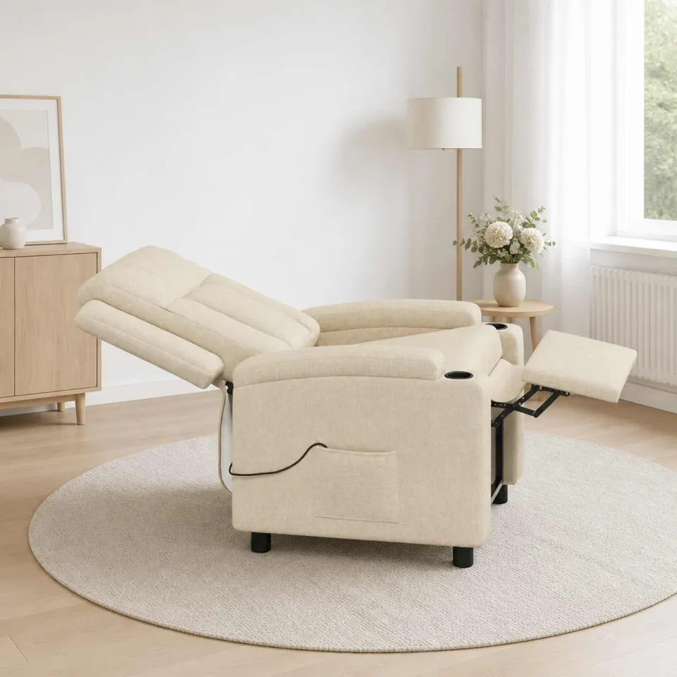 vidaXL Massage-relaxstoel Crèmekleurig 75 x 95 x 100 cm Stof, foto 4