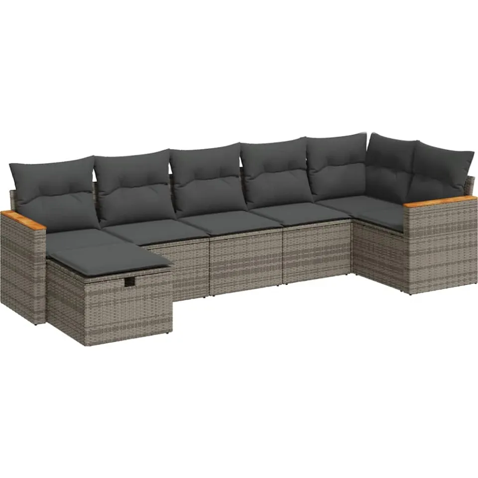vidaXL 7-delige Loungeset met kussens poly rattan grijs, foto 3