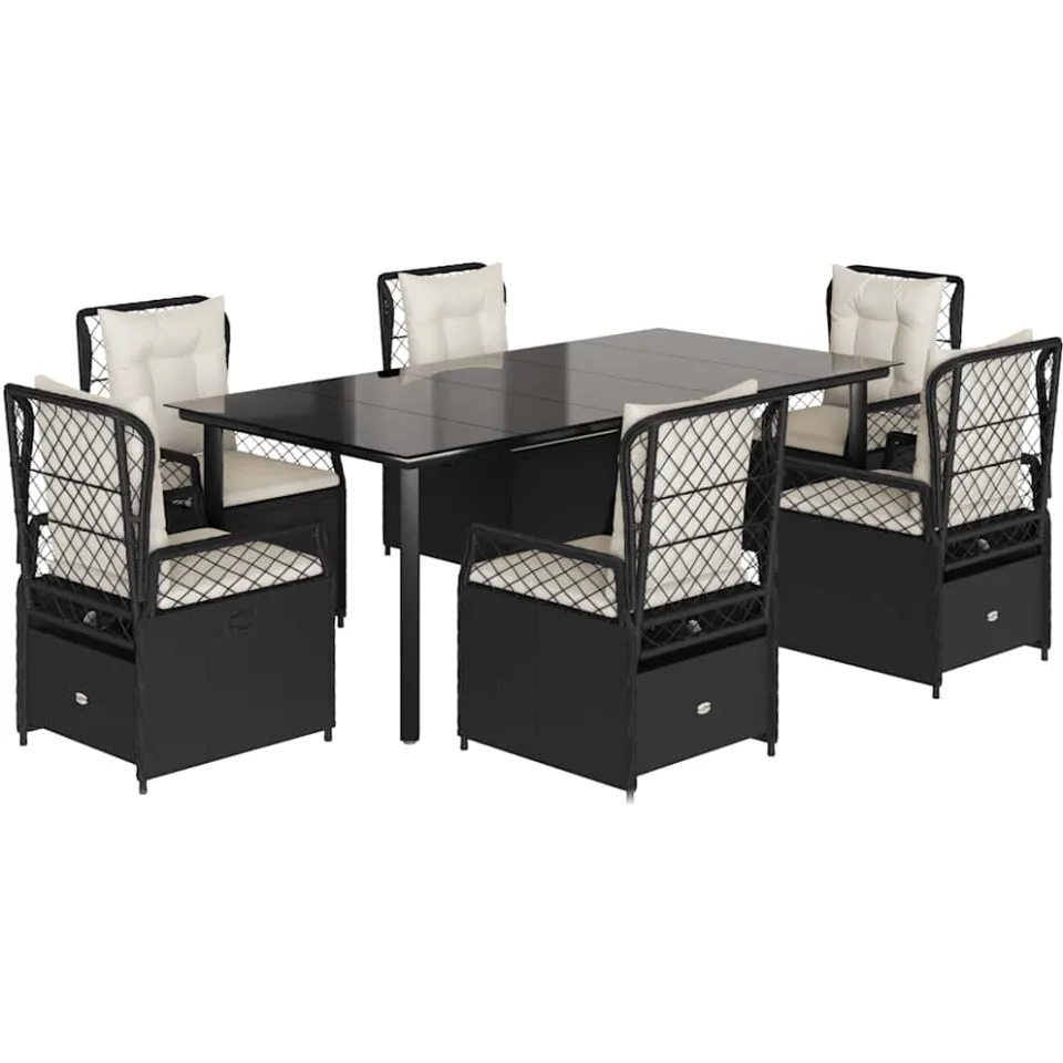 vidaXL 7-delige Tuinset met kussens poly rattan zwart, foto 3