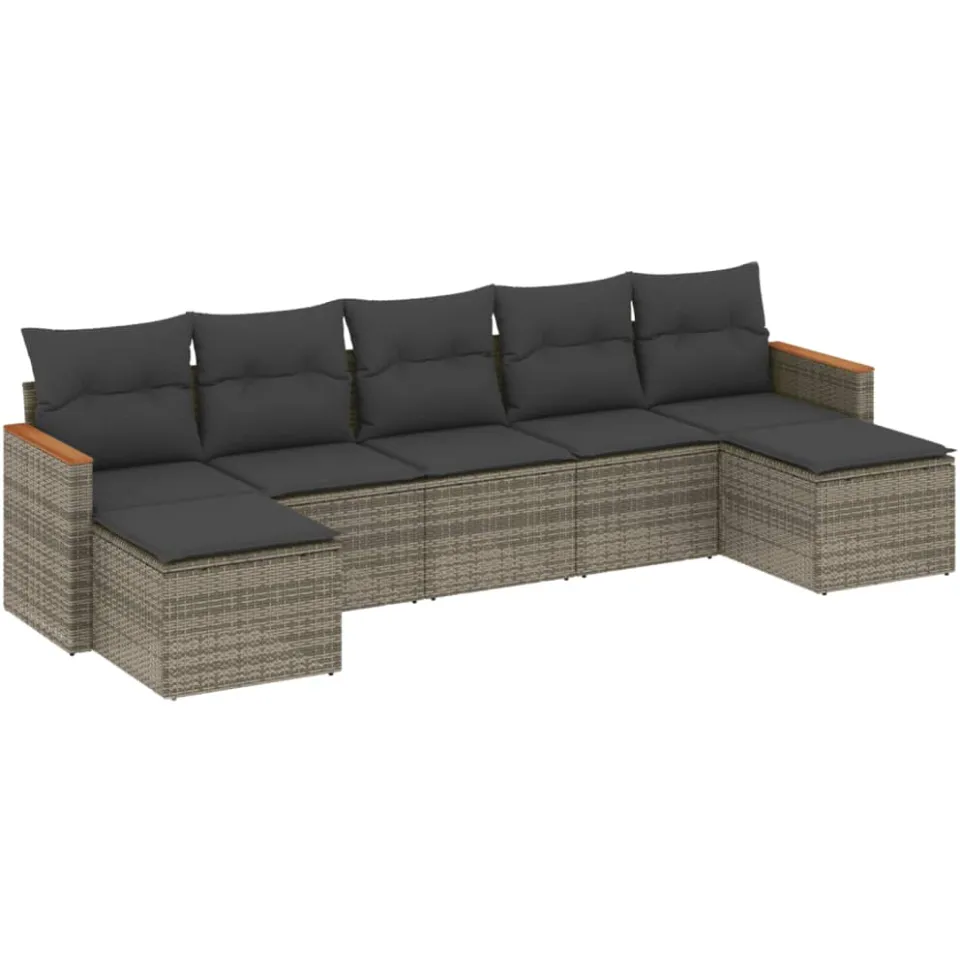 vidaXL 7-delige Loungeset met kussens poly rattan grijs, foto 3