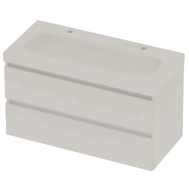 Basic-Line Moby 46 Badmeubelset Polystone 2 Kraangaten Greeploos 100x46x58 cm Mat White Glans Wit