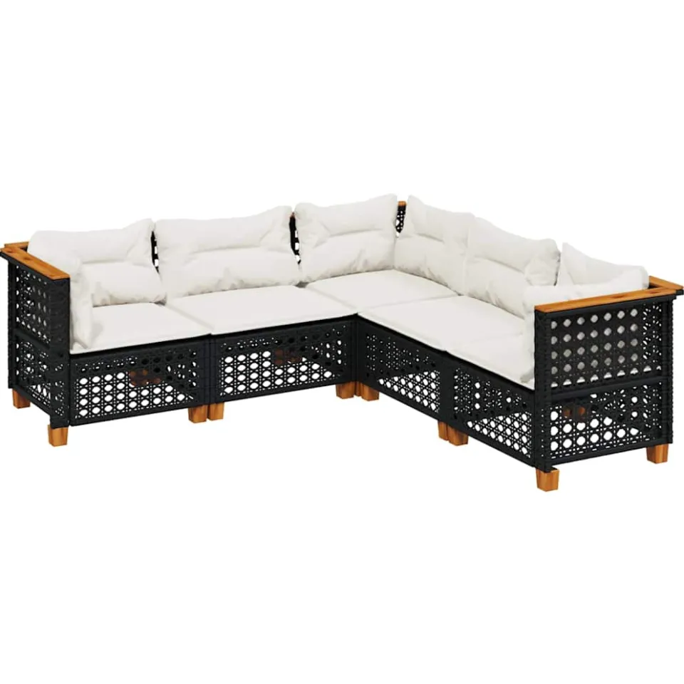vidaXL 5-delige Loungeset met kussens poly rattan zwart, foto 3