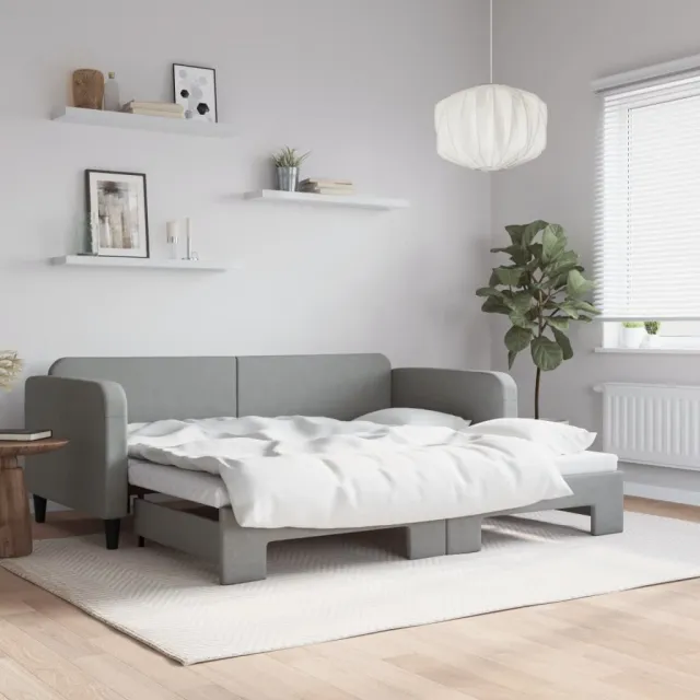 vidaXL Slaapbank met onderschuifbed 90x200 cm stof lichtgrijs grijs