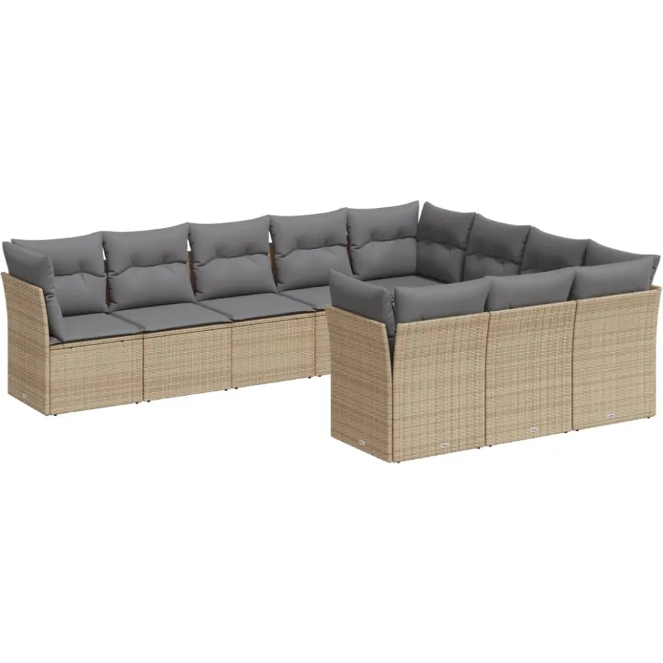 vidaXL 10-delige Loungeset met kussens poly rattan beige