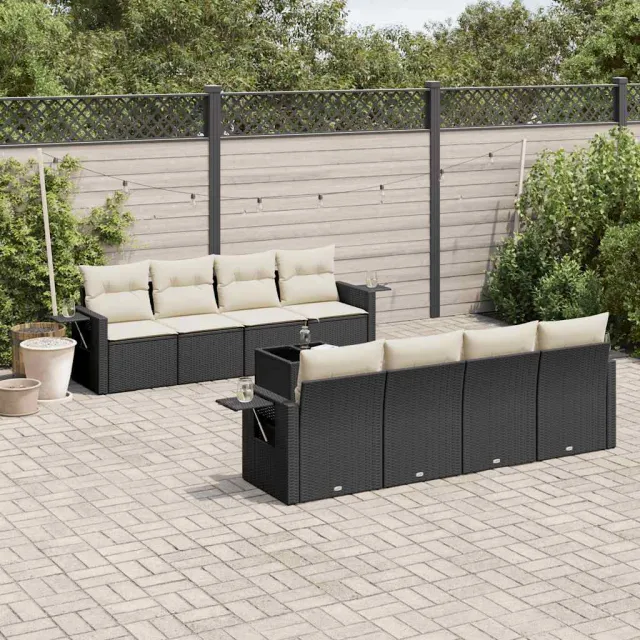 vidaXL 9-delige Loungeset met kussens poly rattan zwart, foto 2