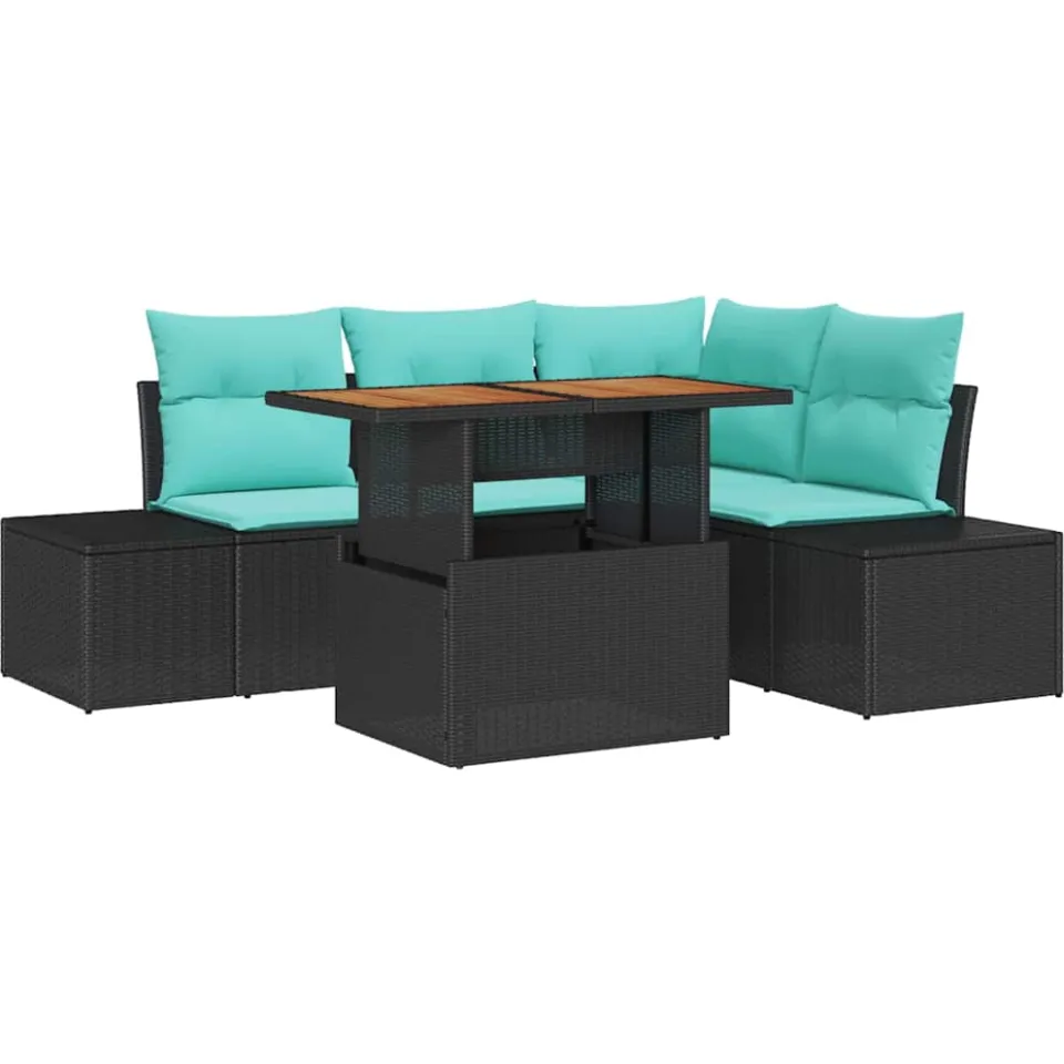 vidaXL Tuin Sofa Set 5 st Zwart Poly rattan