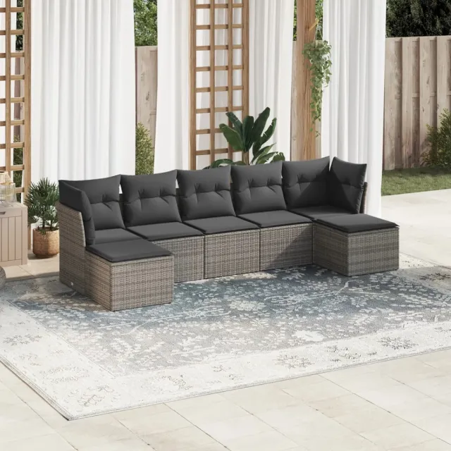 vidaXL 7-delige Loungeset met kussens poly rattan grijs, foto 2