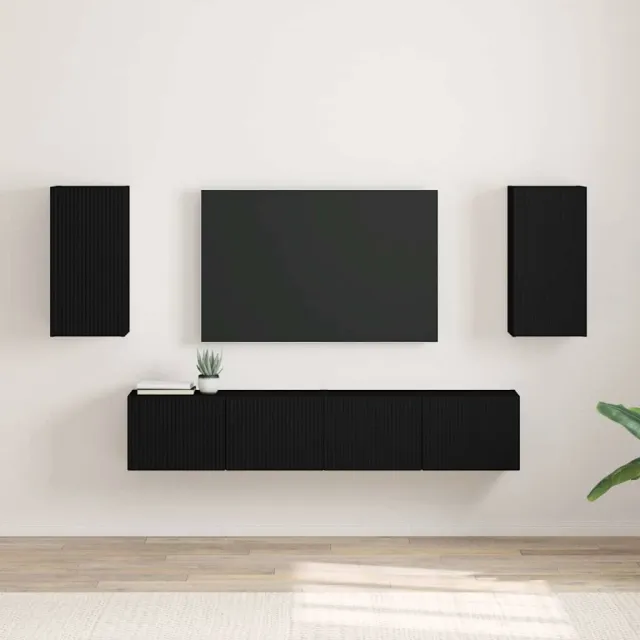 vidaXL TV Wandkast 2 st Zwart Bewerkt hout