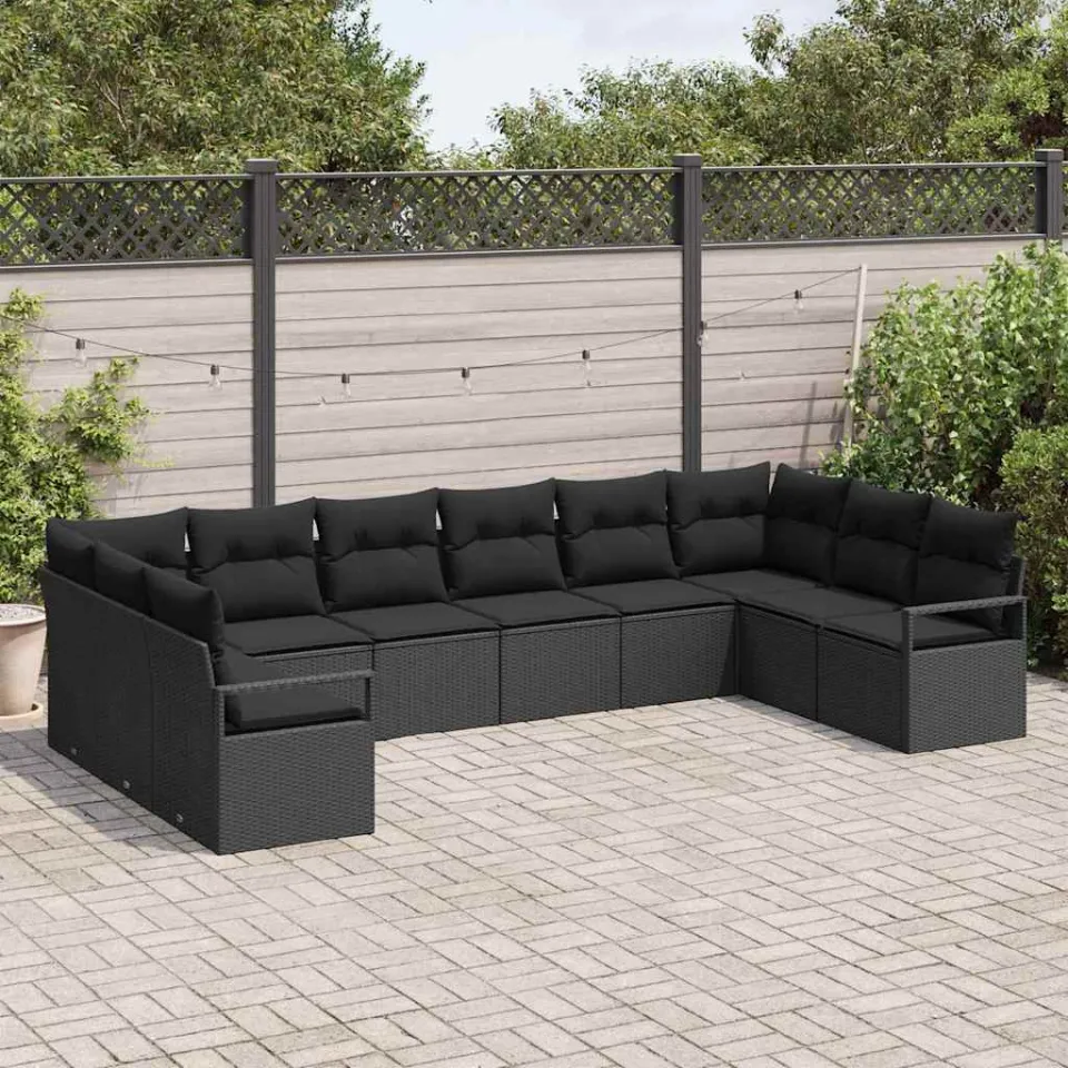 vidaXL Bankstel 10 st Zwart poly rattan, foto 3