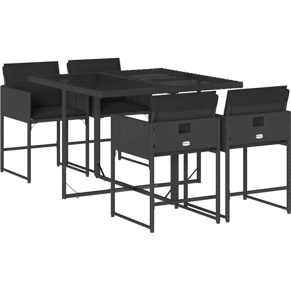 vidaXL 5-delige Tuinset met kussens poly rattan zwart, foto 3