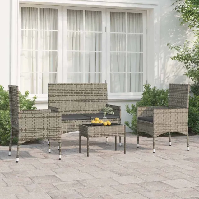 vidaXL 4-delige Loungeset met kussens poly rattan grijs, foto 2