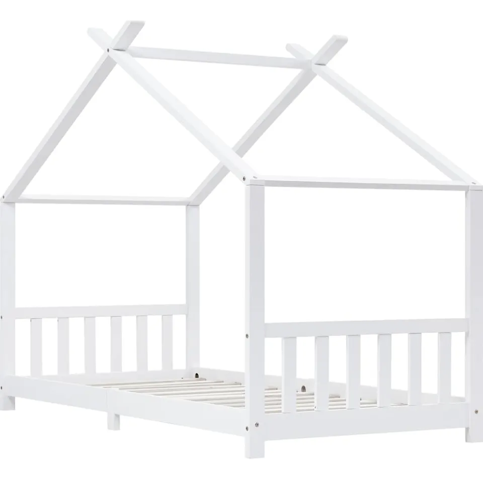 vidaXL Kinderbedframe massief grenenhout wit 90x200 cm