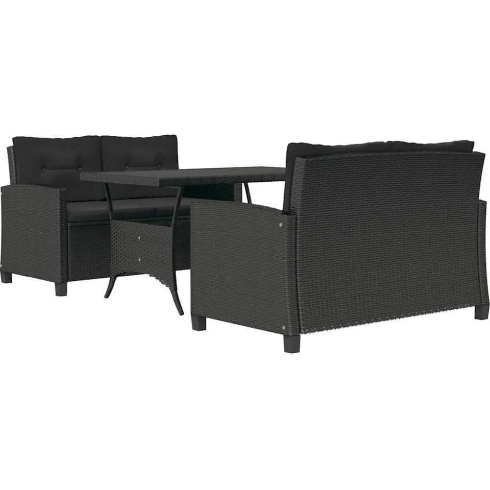 vidaXL 3-delige Tuinset met kussens poly rattan zwart, foto 3