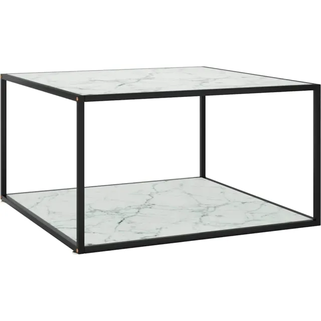 vidaXL Salontafel met wit marmerglas 90x90x50 cm zwart, foto 2