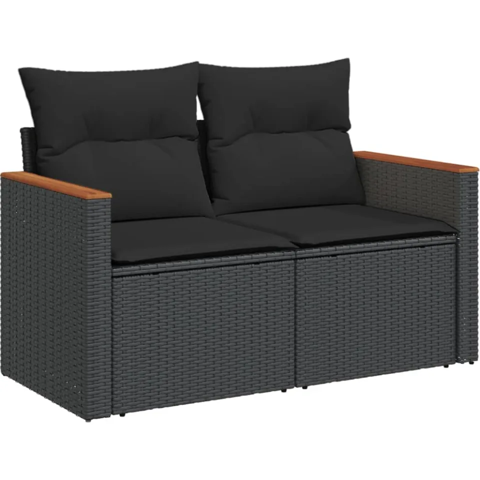 vidaXL 6-delige Loungeset met kussens poly rattan zwart