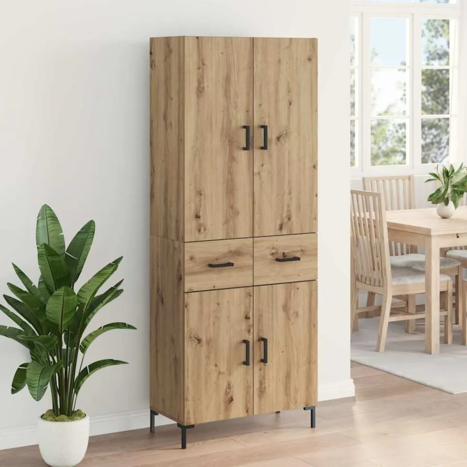 vidaXL Highboard Artisan Eiken 69,5 x 34 x 180 cm Bewerkt hout, foto 3