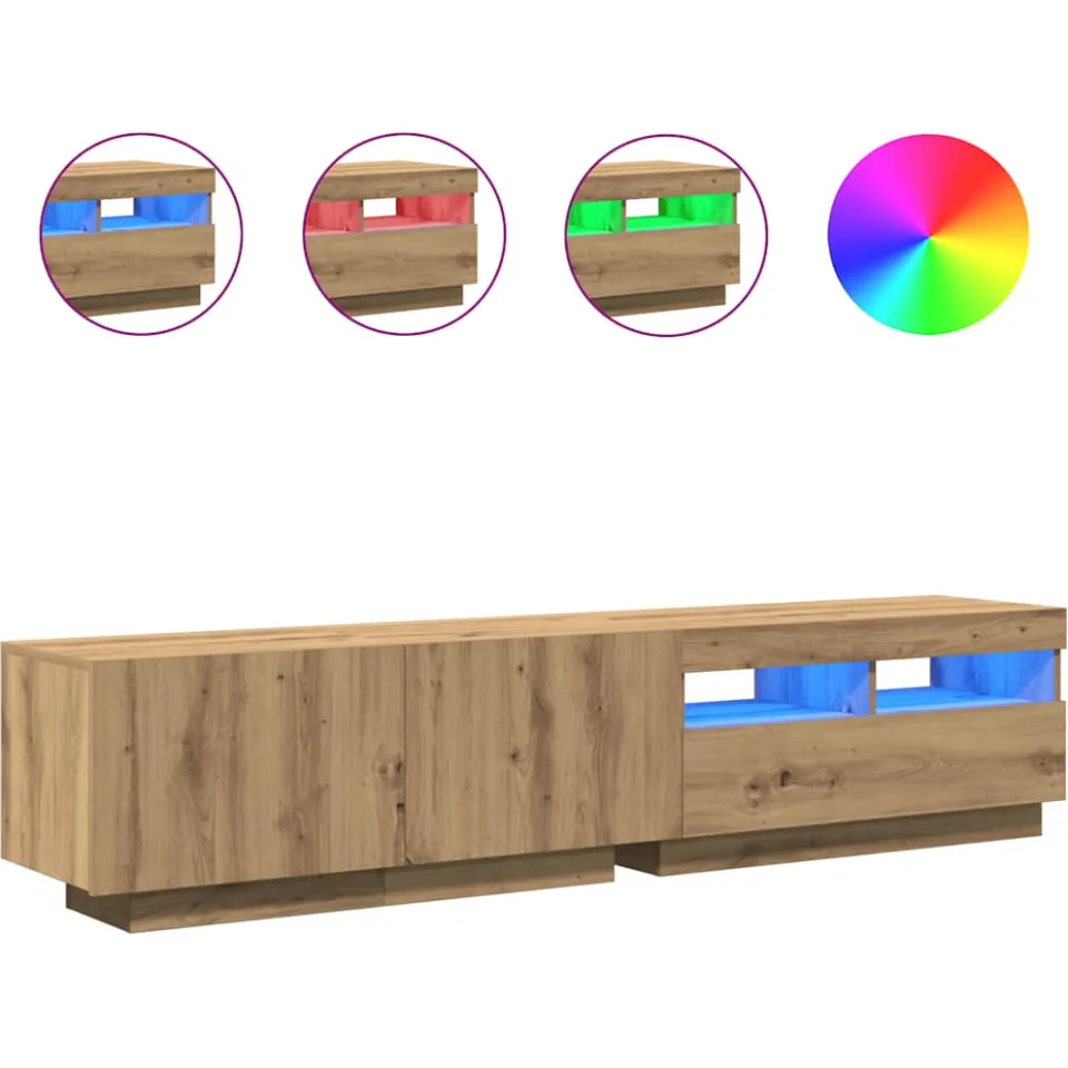 vidaXL Tv-meubel met LED 180x35x40 cm bewerkt hout artisanaal eiken, foto 3