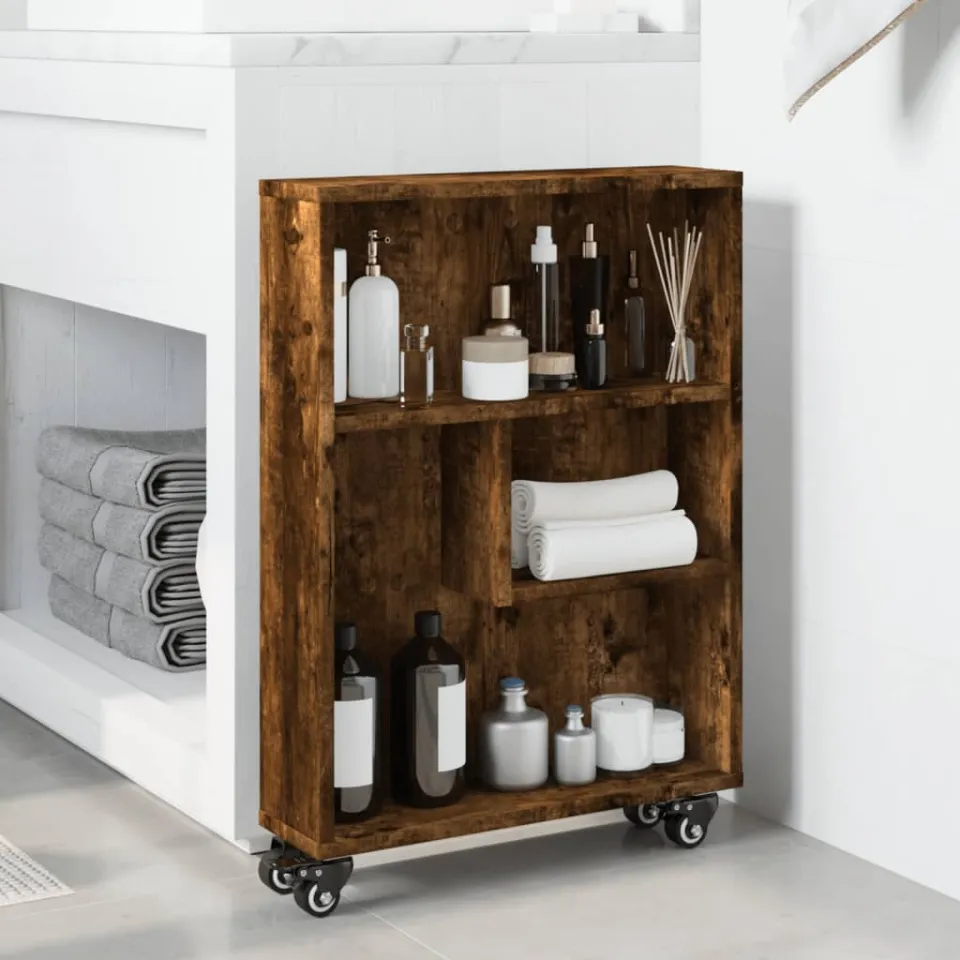 vidaXL Opbergtrolley smal 48x13x68 cm bewerkt hout gerookt eikenkleur, foto 2