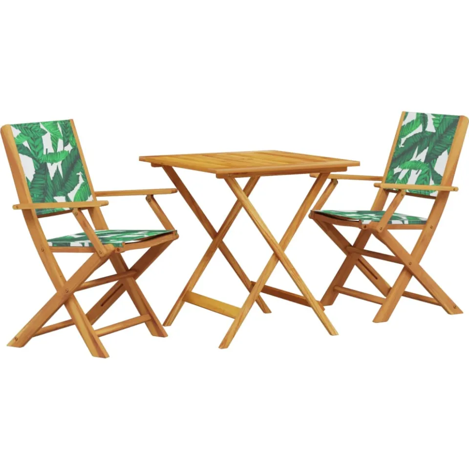 vidaXL 3-delige Bistroset bladpatroon stof en massief hout Groen