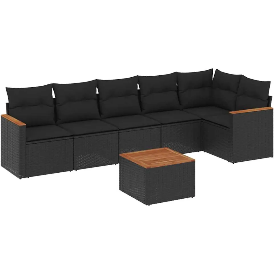 vidaXL 7-delige Loungeset met kussens poly rattan zwart, foto 3