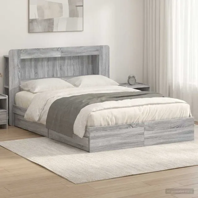vidaXL Bedframe met opslag Grijs Sonoma 140 x 200 cm Bewerkt hout