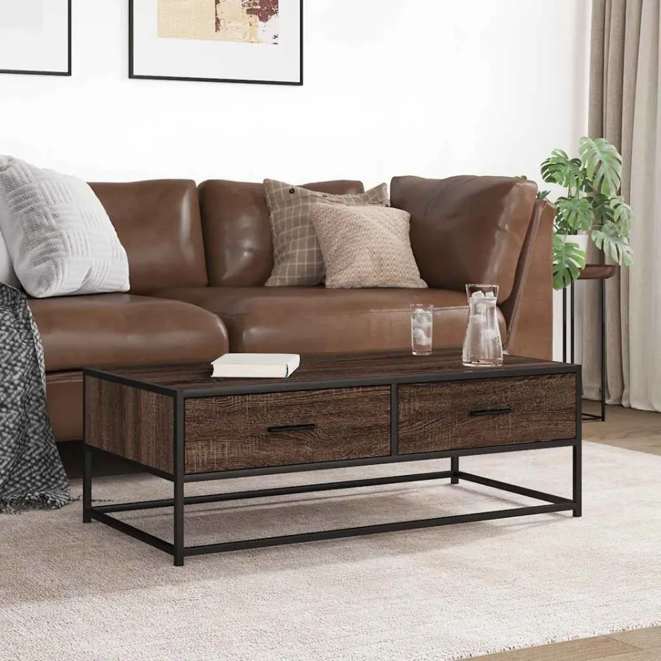 vidaXL Salontafel 100x50x35 cm bewerkt hout en metaal bruin eikenkleur, foto 3