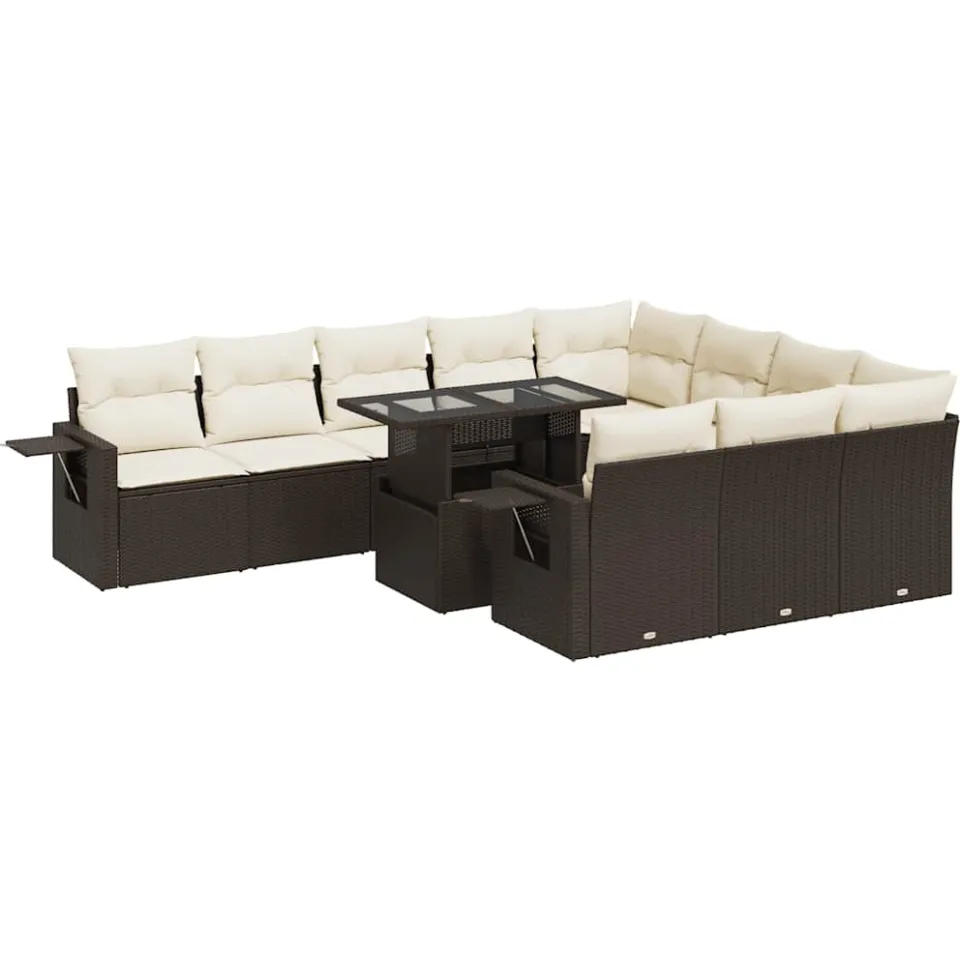 vidaXL 11-delige Loungeset met kussens poly rattan bruin, foto 3