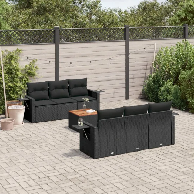 vidaXL 7-delige Loungeset met kussens poly rattan zwart, foto 2