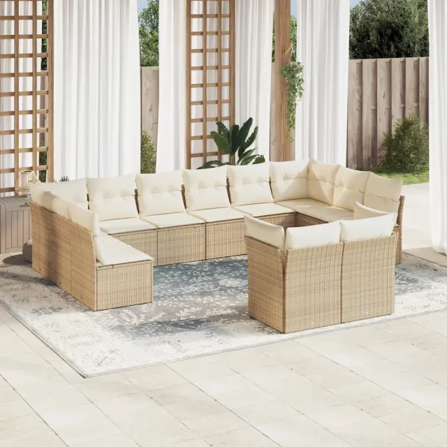 vidaXL 12-delige Loungeset met kussens poly rattan beige, foto 2