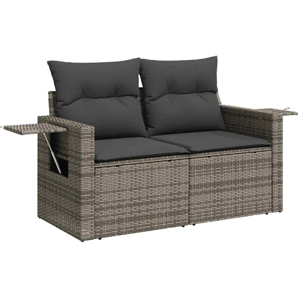 vidaXL 11-delige Loungeset met kussens poly rattan lichtgrijs