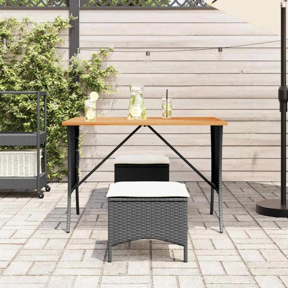 vidaXL 3-delige Tuinset met kussens poly rattan zwart, foto 3