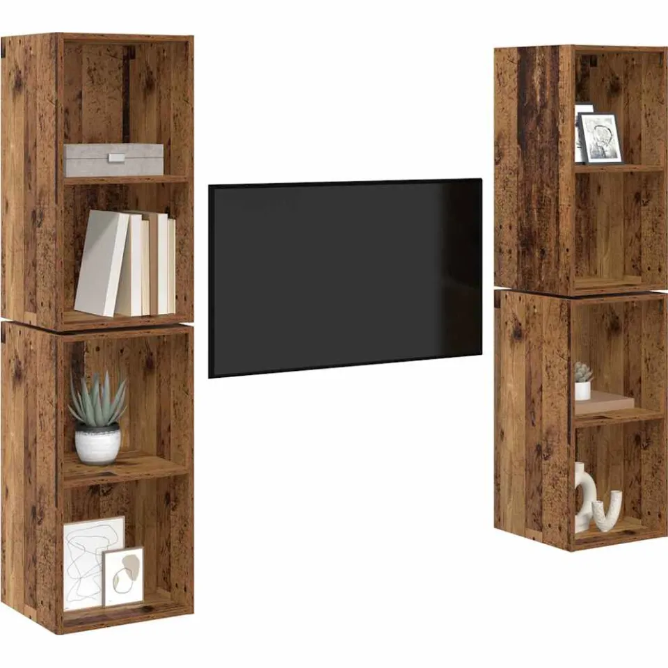 vidaXL Tv-meubelset 4 st 37 x 37 x 72 cm Oud Hout bruin, foto 3