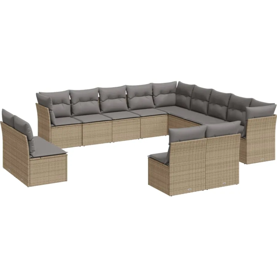 vidaXL 12-delige Loungeset met kussens poly rattan beige