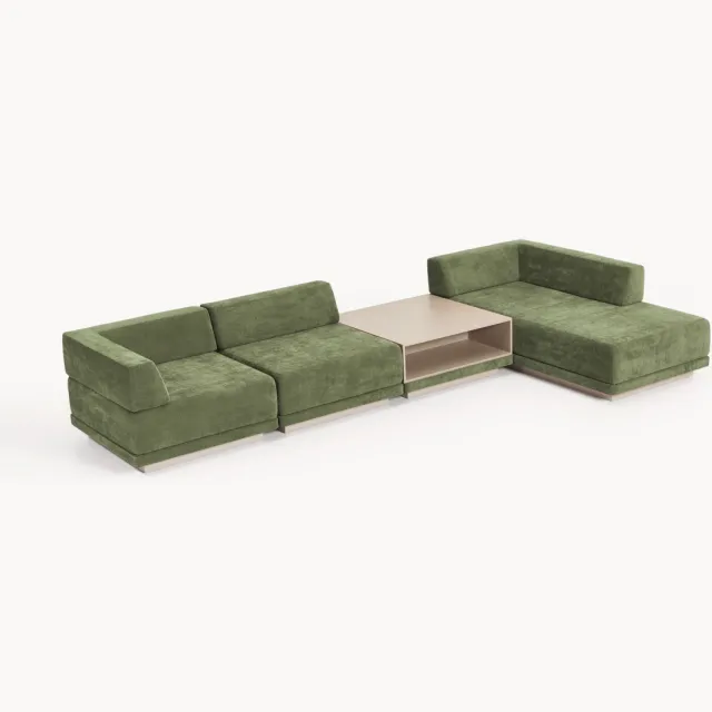 Westwing Collection Modulaire hoekbank Colin (4-zits) met salontafel Beige, Groen