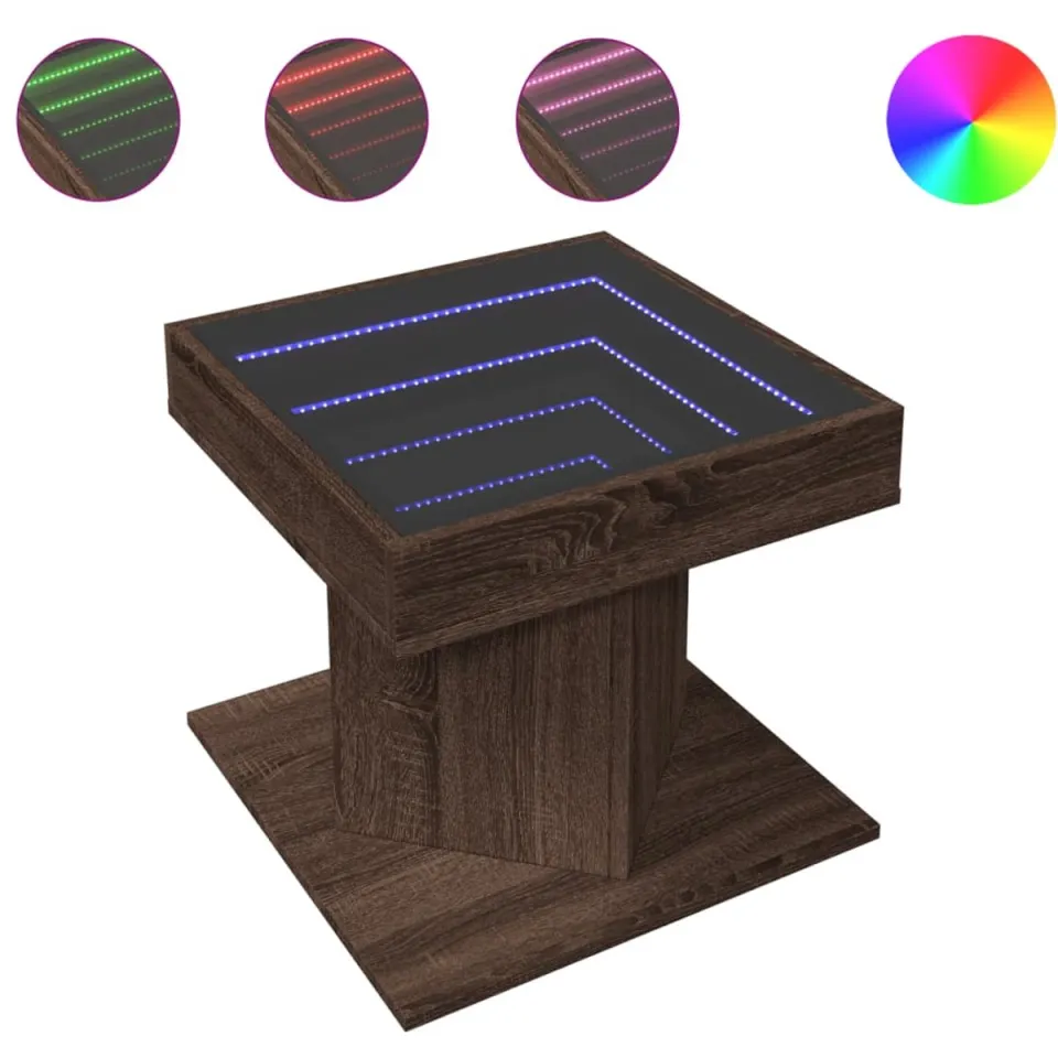 vidaXL Salontafel met LED 50x50x45 cm bewerkt hout bruin eikenkleurig, foto 3