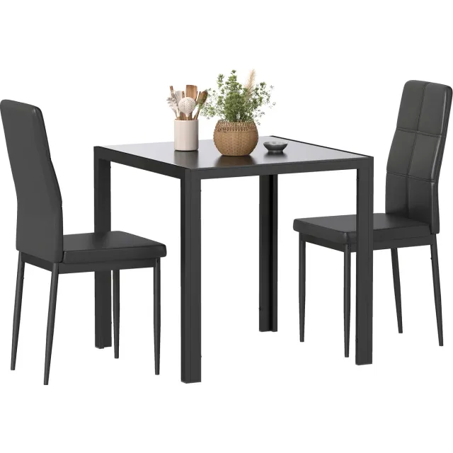 Homcom Eettafelset met 2 Stoelen - Eethoek - Bistroset - Eetkamerset - Zwart