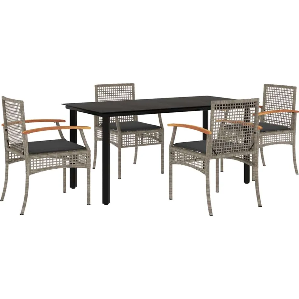 vidaXL 5-delige Tuinset met kussens poly rattan grijs