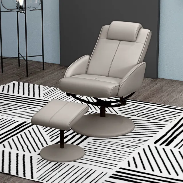 HAUSS SPOLE Relaxfauteuil - 360 Graden Draaibaar met Verstelbare Rugleuning - met Voetenbank voor Woonkamer en Leeshoek - Kunstleer Grijs