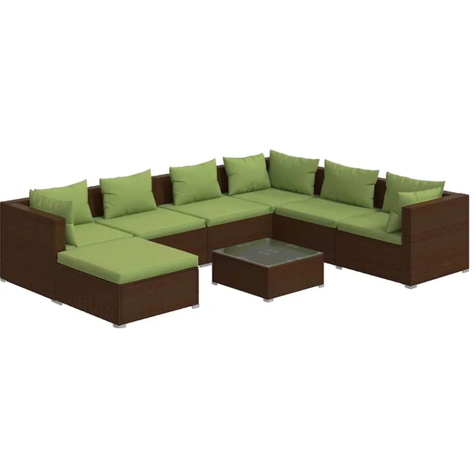 vidaXL 8-delige Loungeset met kussens poly rattan bruin, foto 3