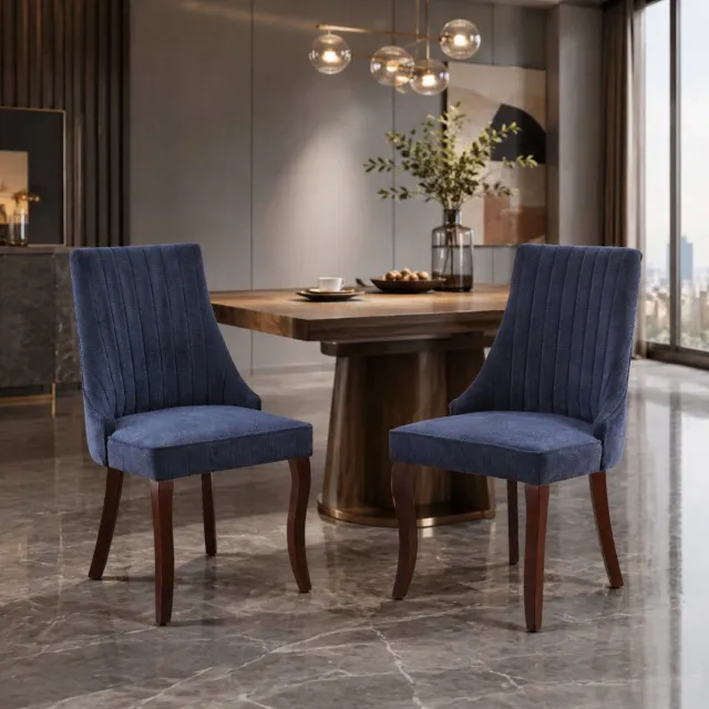 Welltin Eetkamerstoelen - Set Van 2 - Gestoffeerde eetkamerstoel - Eettafelstoel - Eetkamerstoelen - Stof - Met rugleuning - Antislip - Houten stoelpoten - Modern Design - Blauw