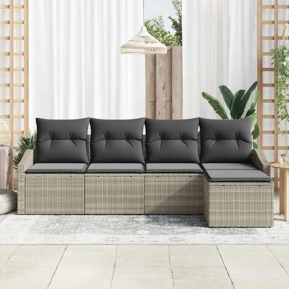 vidaXL Bankstel 5 st Lichtgrijs poly rattan, foto 3